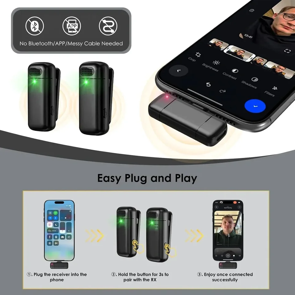 KEBIDUMEI micrófono de solapa inalámbrico 2.4G, mini con reducción de ruido para grabación de video, vlogs, transmisiones en vivo 6