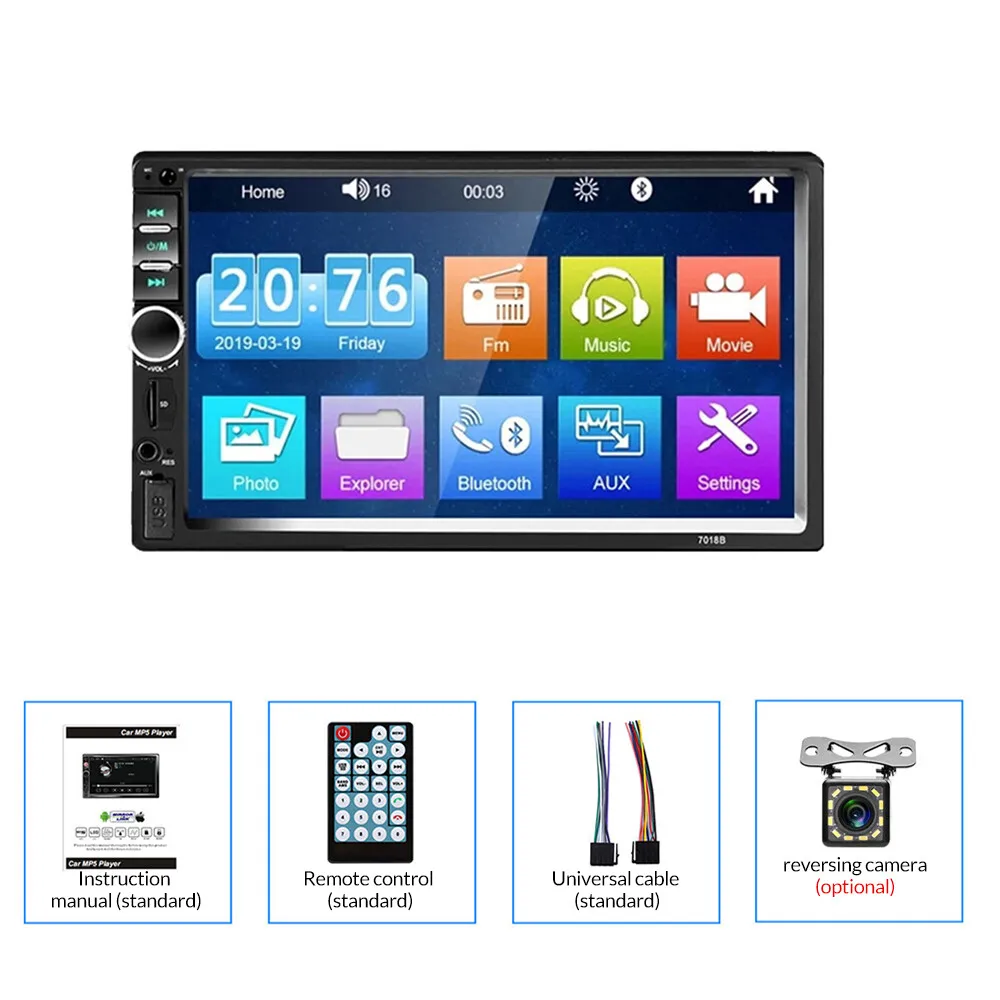 7" Car MP5 Player Double 2 DIN Bluetooth Touch Screen Stereo Radio With Camera view 2