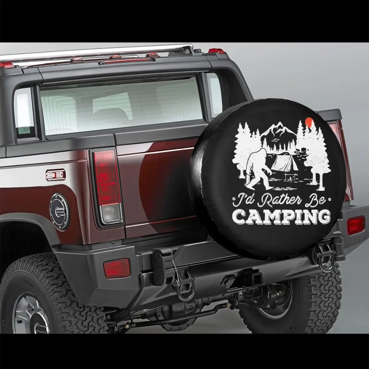 I'd Rather Be Camping Bigfoot Spare Tire Cover Case Bag Pouch Adventure Wheel Covers for Mitsubishi Pajero 14