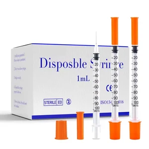 100PCS 1ml/cc Disposable Sterile Orange Insulin Syringe With 30G 8mm Needle, Individually Packed for Feeding Pets