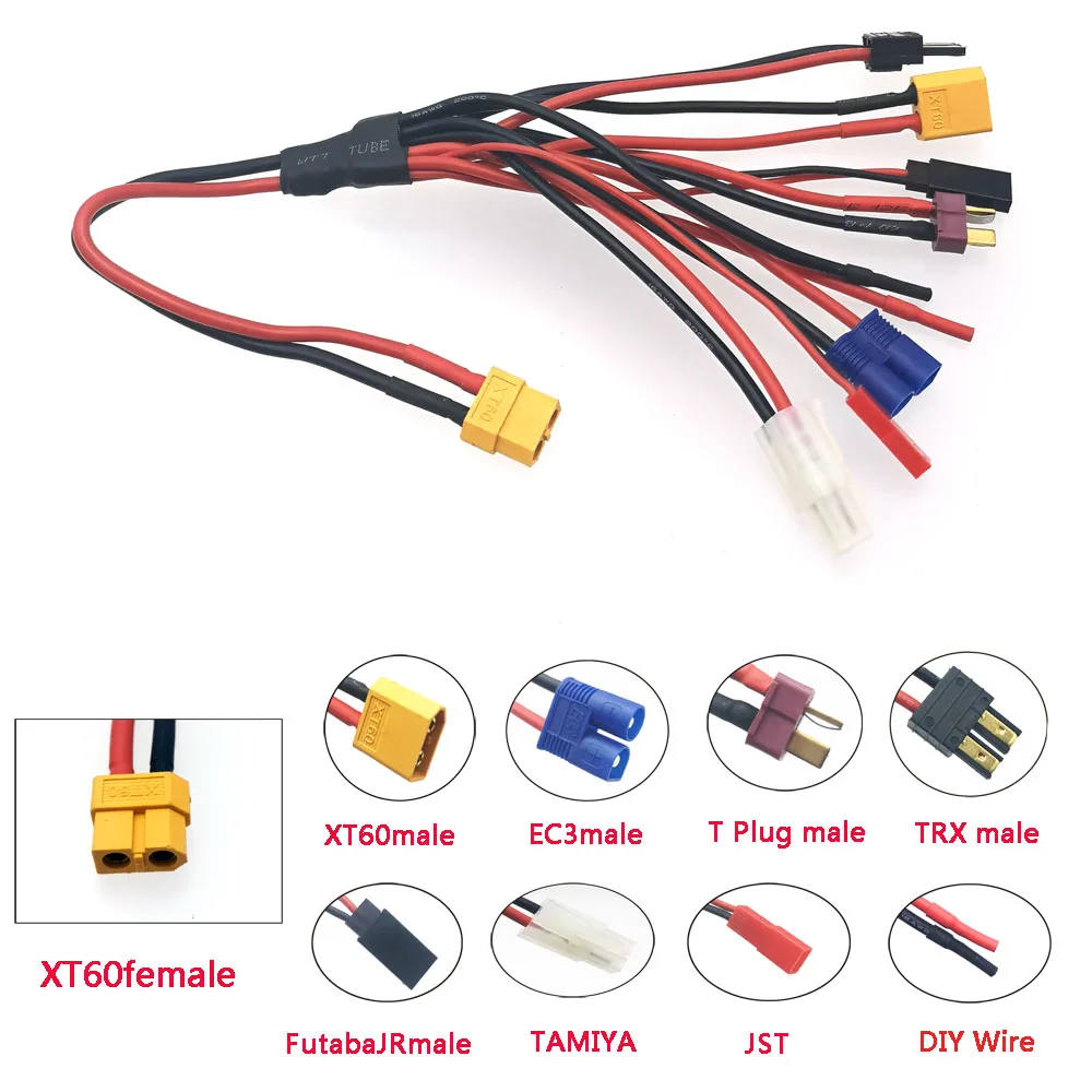 XT60Female To XT/TRX/EC5/JST/JR/L6.2 8 in1 Trailer Combination Charging Silicone wireB6 Wiring charge connector Conversion cable