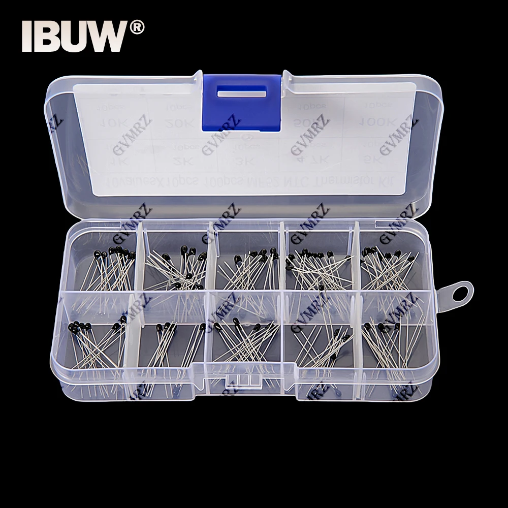 100PCS 10Values NTC Thermistor Thermal Resistor kit MF52 NTC-MF52AT 1K 2K 3K 4.7K 5K 10K 20K 47K 50K 100K 5% 3950B Component