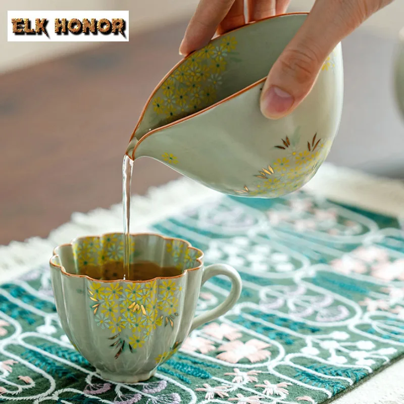 115ml Ru Kiln Hand-painted Small Daisy Teacup Zen Tea Bowl Jug Tea-tasting Smelling Cup Jianzhan Master Cups Teaset Collection