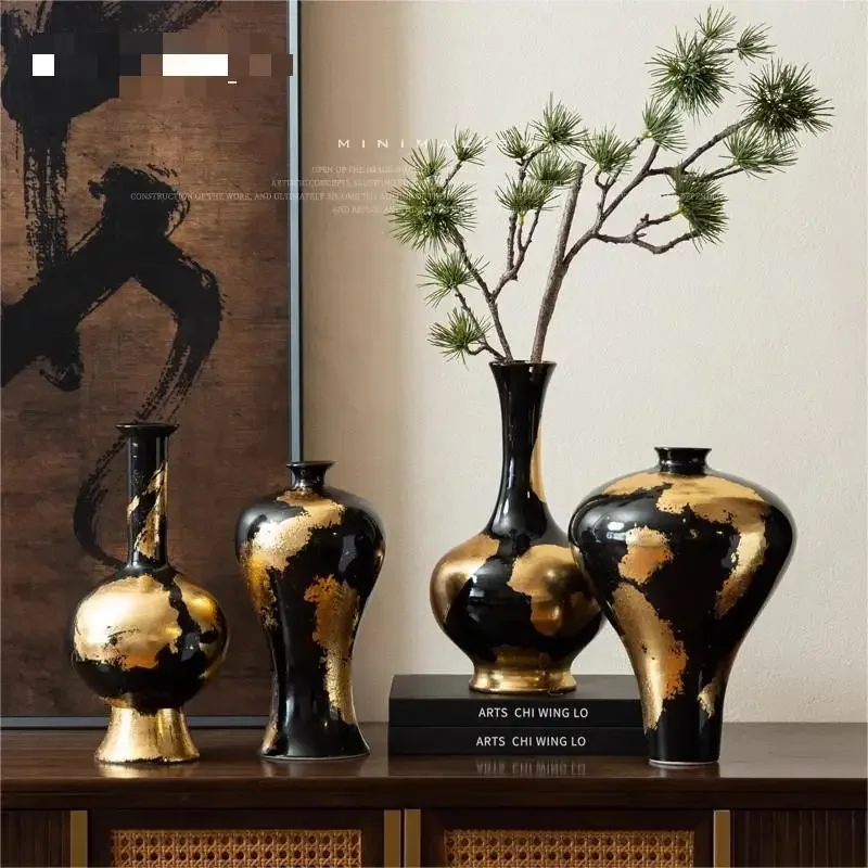 

X20Ceramic Vase Irregular Gold Foil Patterns Flower Vase Ceramic Handicrafts Flowerpot Terrarium Home Decoration Accessories