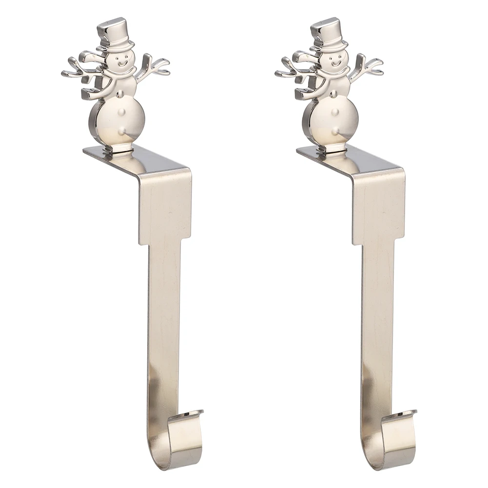 2pcs Christmas Stocking Holder Metal Xmas Tree Elk Snowflake Decorative Stocking Holder Christmas Sock Hook For Mantle Fireplace