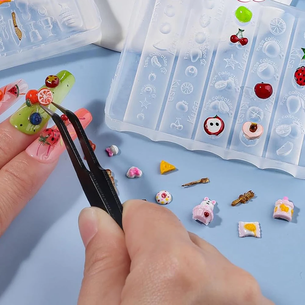 3D-Nagelcharms Bastelwerkzeuge Obst-Silikonformen für Zuhause Harz-Kirsch-Apfel DIY Maniküre-Zubehör Transparente Dekorationen