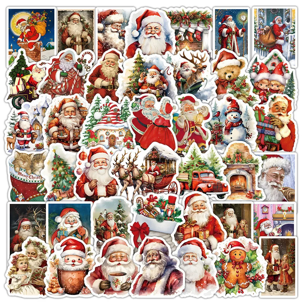 50PCS Vintage Retro Christmas Santa Claus Snowman Decorations Graffiti Stickers for Bicycle Hand Account AnimeWorlds Store