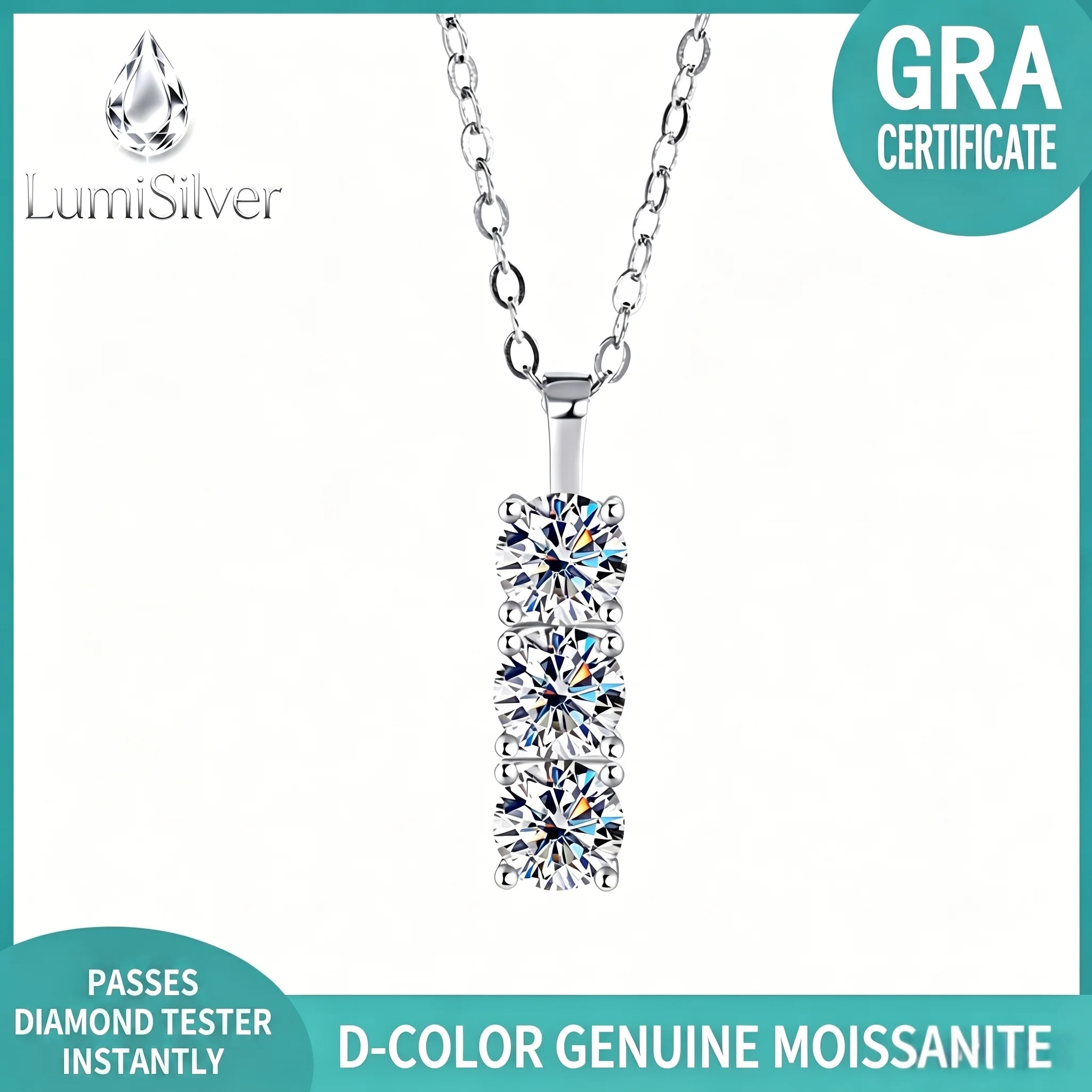 S925 Silver D‑Color Full Paved Moissanite Necklace for Women, Minimalist Korean‑Style Luxury Clavicle Chain, 1.5 Carat Moissanit