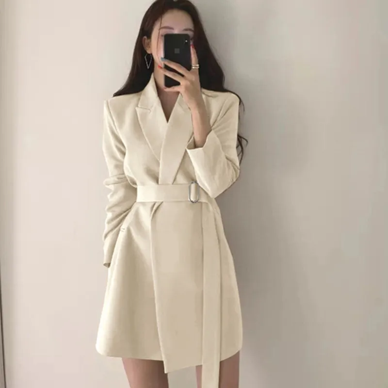 Small Suit Mid Long Chic Retro Belt Korean Version 2024 Casual Temperament INS Suit Jacket for Women