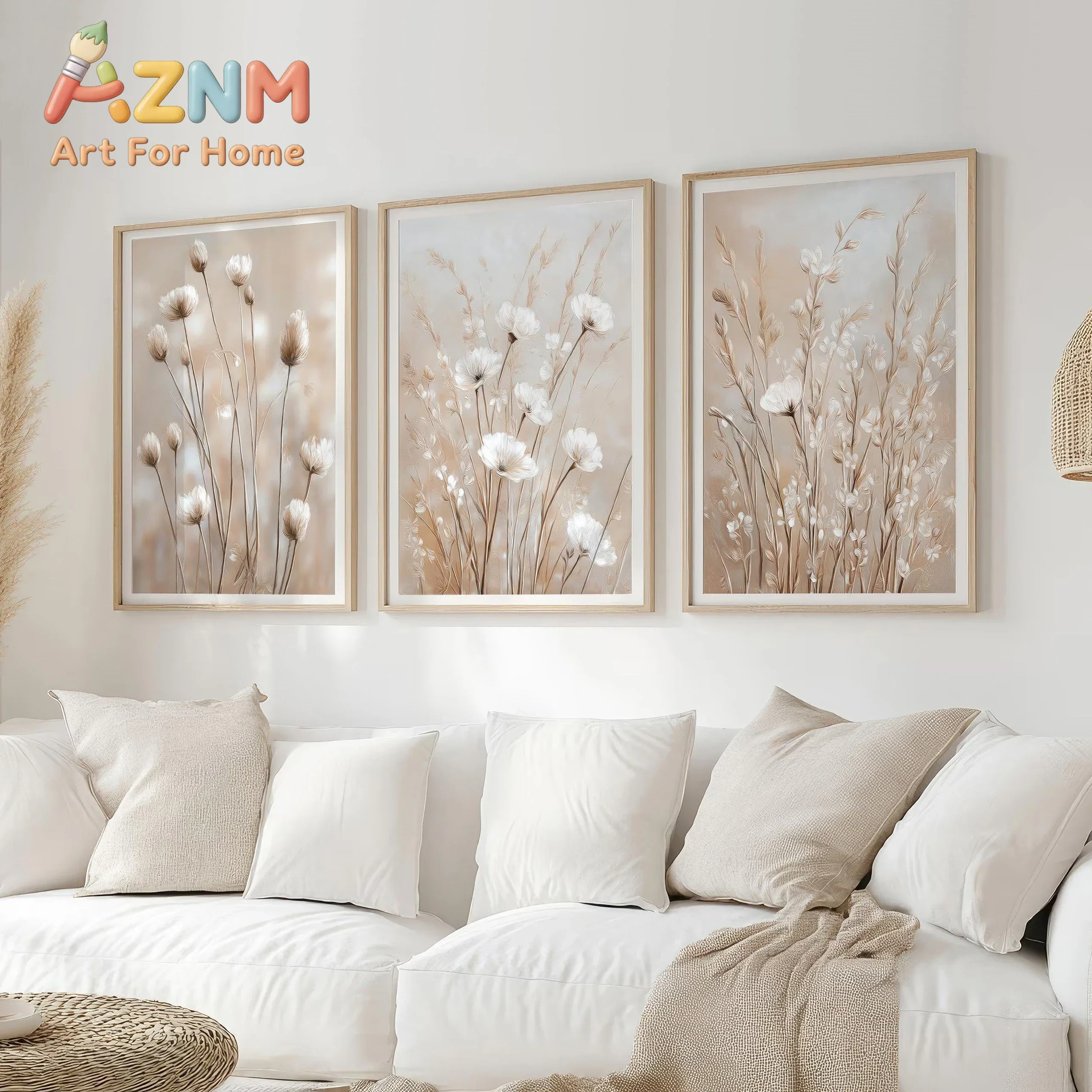 1pc frameless Beige Floral Wall Art Bohemian Neutral Botanical Prints Canvas Art Posters Modern Home Decor Suitable for Bedroom