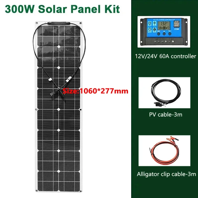 600W 300W Flexibele Zonnepaneel Kit 12V Batterijlader Monokristallijne Mobiele Zonnestelsel Voor Outdoor Camping jacht Auto RV Boot