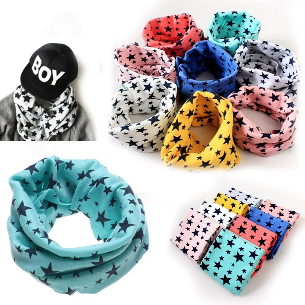 9 Colors Long Scarf Face Bandana Mask Neck Warmer Stars Printed Snood Collar Scarves Children Cotton Scarf