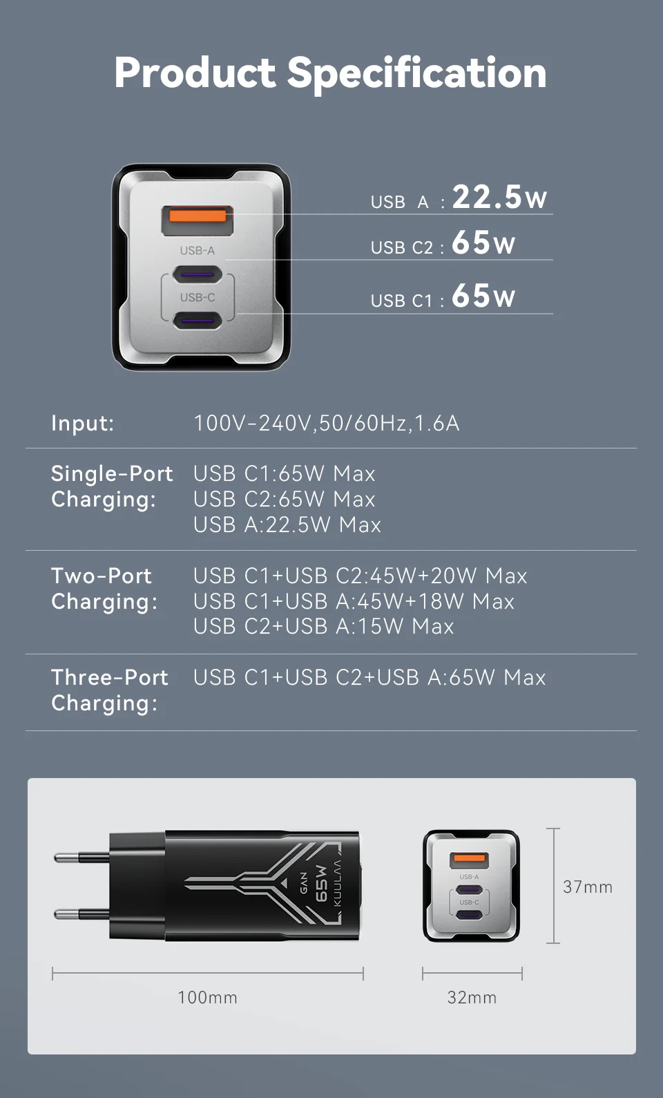 KUULAA 65W GaN Ladegerät Typ C Quick Charge 4.0 3.0 PD USB-Ladegerät für iPhone 16 15 14 Pro Max Schnellladegerät für Laptop PD-Ladegerät – Detail 9