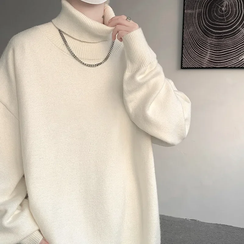 plus size Men's turtle Neck Sweater Idle Style White Knit Inner Autumn Winter New Trendy Brand Cashmere Pullover 8XL 7XL 6XL 5XL