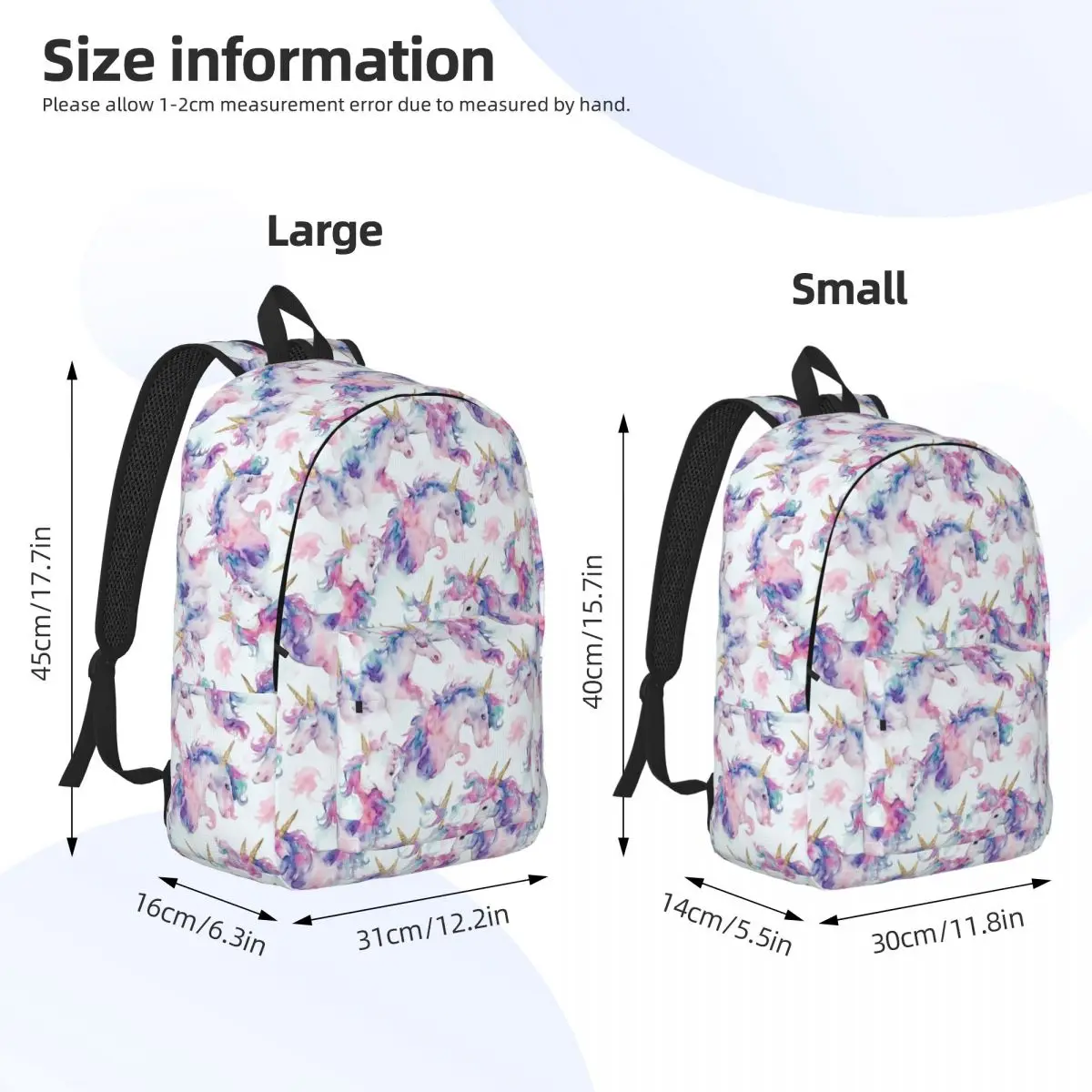 Watercolor Pastel Unicorn Pattern Backpack for Boy Girl Kids Student School Bookbag Cute Daypack Preschool Primary Bag Hiking