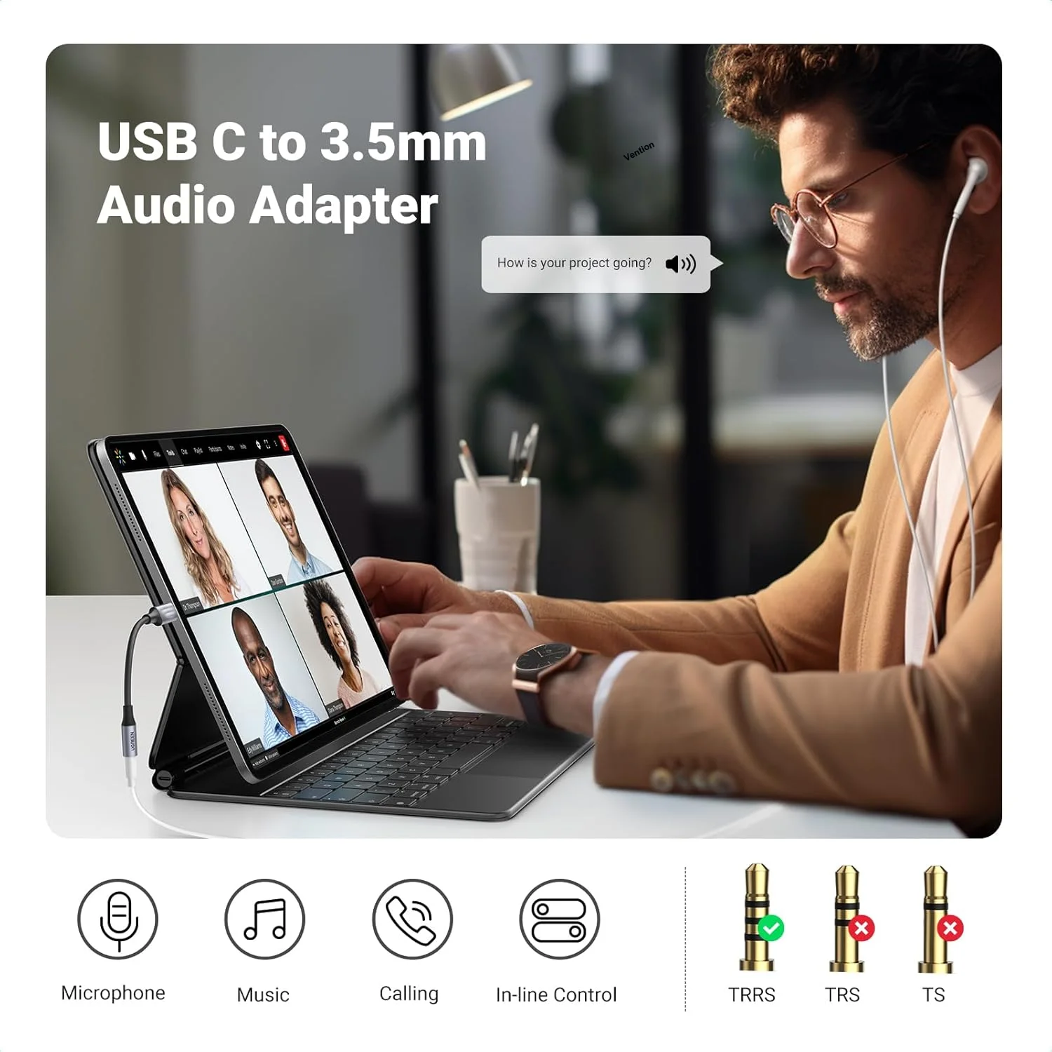 Vention new DAC USB Type C to 3.5mm Jack Headphone Aux Audio Adapter HiFi Splitter Cable for iPhone 16 15 Samsung Xiaomi OnePlus