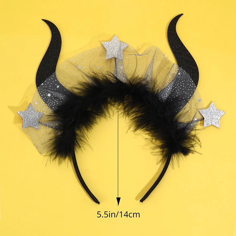 Oaoleer Halloween Ox Horn Headbands For Kids Girls Evil Witch Hair Bands Hair Hoop Cosplay Party Headwear Baby Hair Accessories