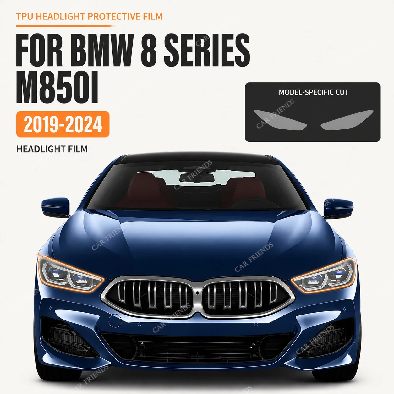 2PCS Custom Fit TPU Headlight Protective Film Clear for BMW M850i M840i 8 Series 2022-2024
