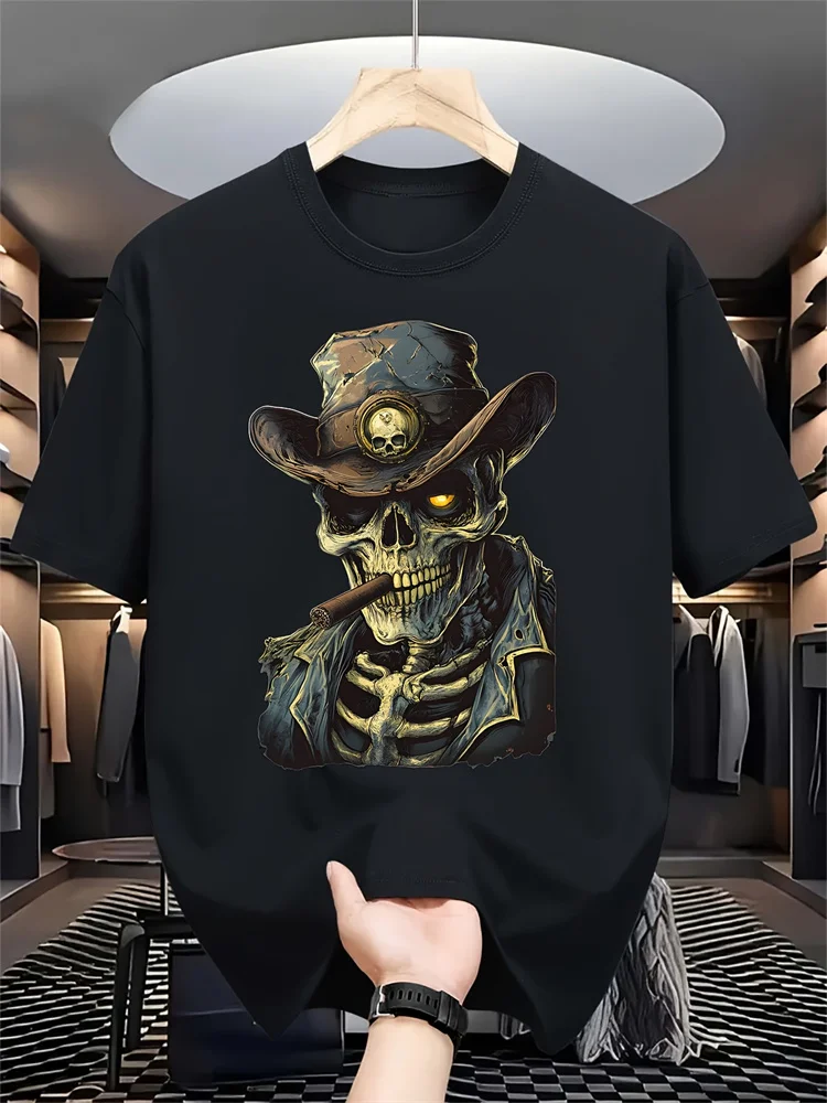 

Men's T-shirt Black Skeleton Gothic Punk Graphic Vintage Short Sleeve Tees Women Street Harajuku Oversize Casual Loose Pullover