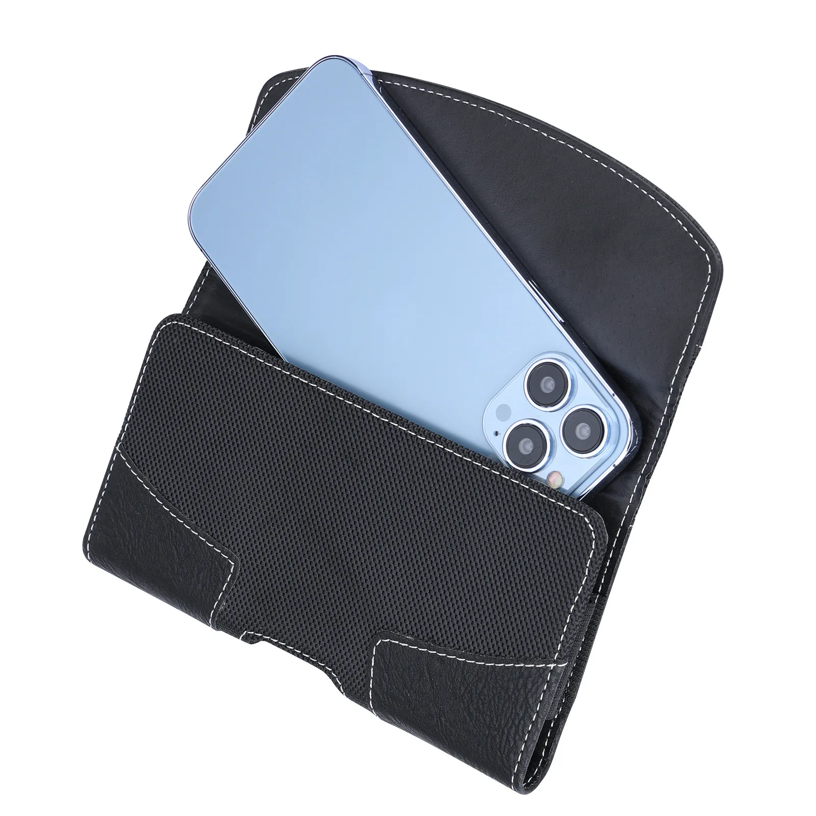 

Mobile Phone Bag Leather Protective Case Large Capacity Magnetic Closing Waist Bag Black