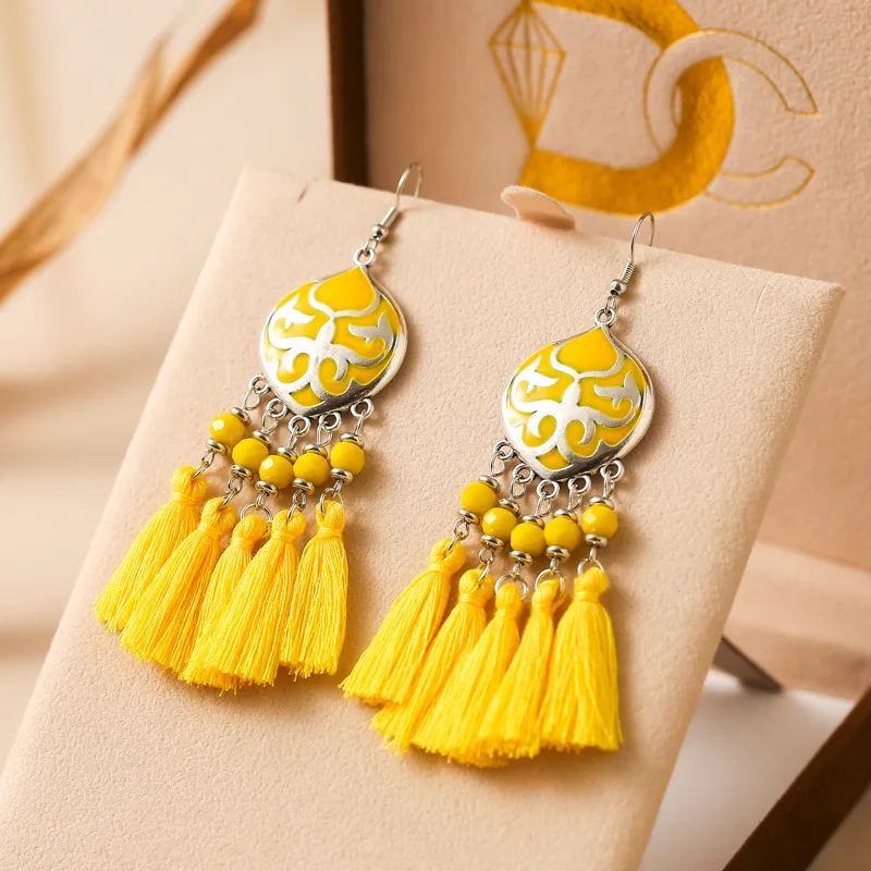 Vintage Ethnische Bunte Quaste Ohrringe für Frauen Elegante Pfirsich Herz Kristall Legierung Ohrring Party Hochzeit Täglichen Schmuck – Detail 13