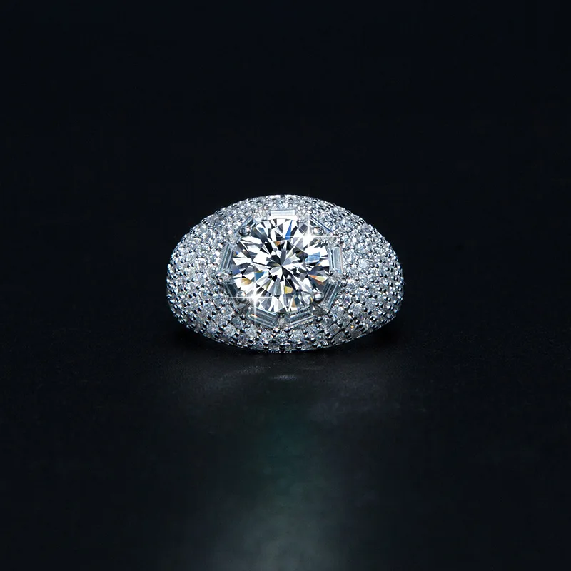 2026 Hip Hop Bling Iced Out Baguette Big Clustered Band Cubic Zircon Rings Tready Sterling silver Ring For Men Jewelry