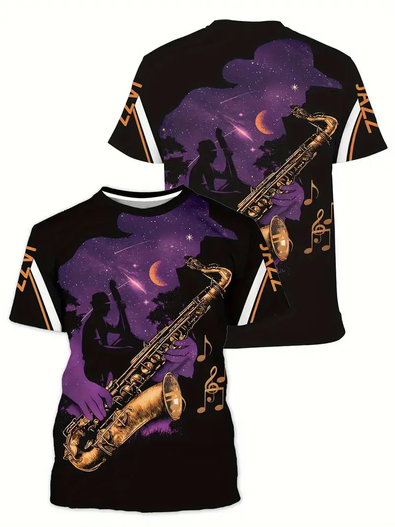 Saxophone Playing Pattern T-Shirts 3D Various Musical Instrument Print Novelty T shirt For Men/Women Unisex Personality Clothing