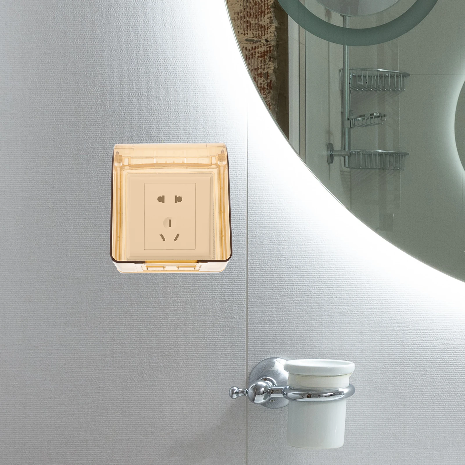 

86 Type Bathroom Outlet Waterproof Cover Protective Case Socket Switch Tea Color Reusable Plug Protector Home Kitchen Garden Use