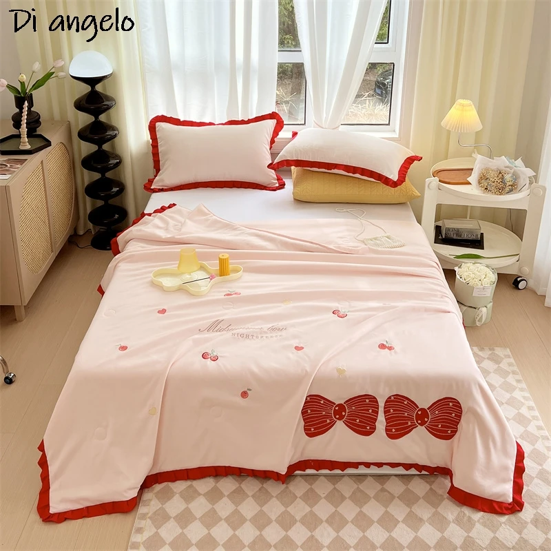 Summer Cartoon Embroidery Quilts Quilted Quilt Mechanical Wash Comfortable Air Conditioning Comforter Bedspreads 1PC #SW