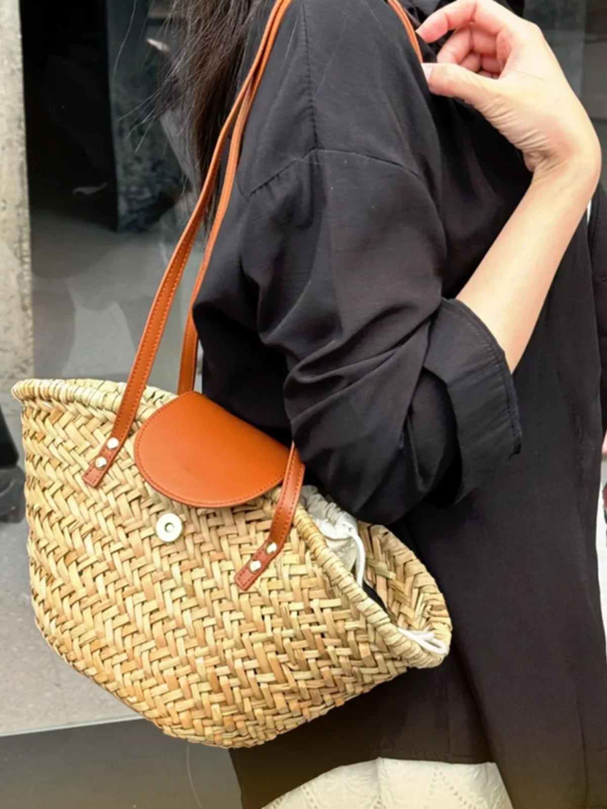 

Summer 2024 Women's Buet Bag Tote Bag Woven Patchwork Handbag Casual oulder Bag Basket ape Soft Fabric Pure Color