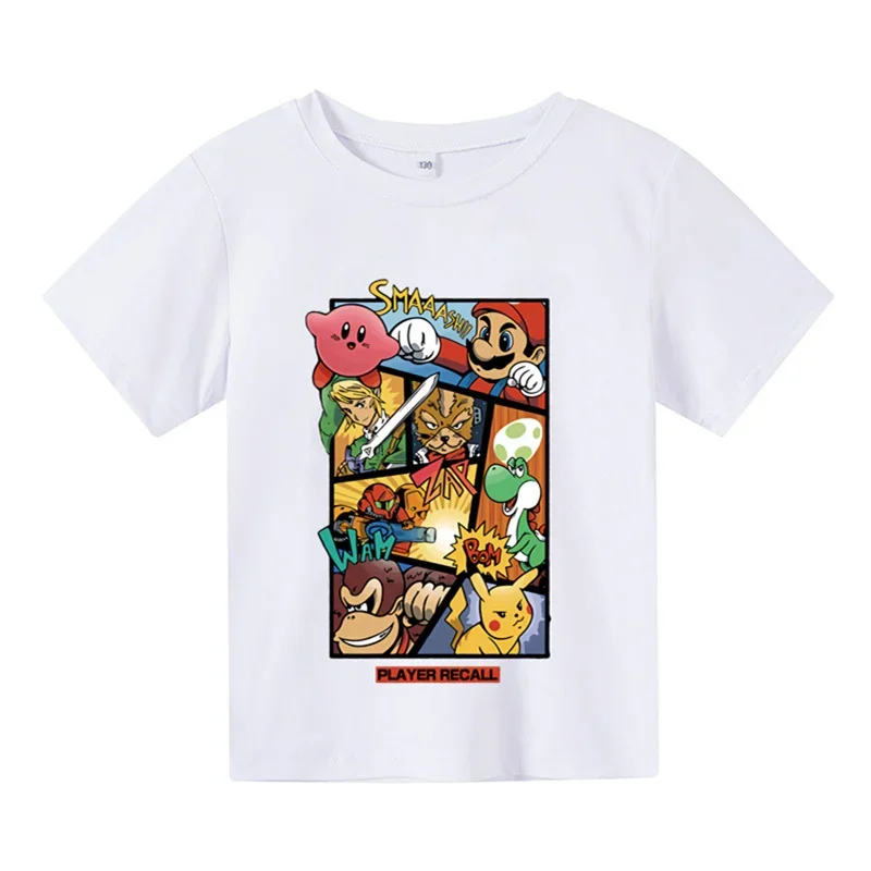 Super Mario Bros. Meninos Pokmon manga curta camiseta, moda infantil, Mario Bros, rua verão top