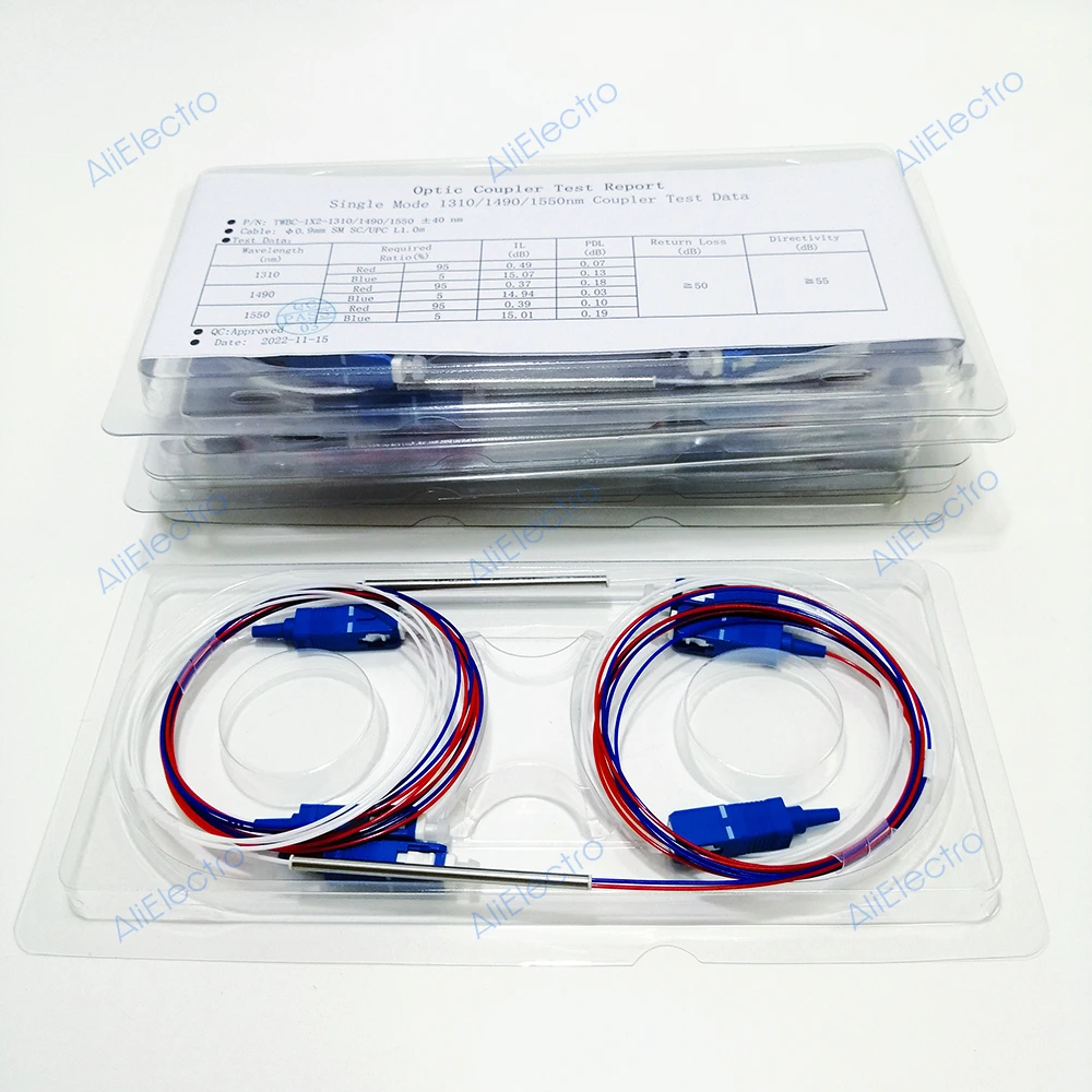 20pcs Fiber Optic FBT Splitter SC UPC 1x2 With Connector 0.9mm Unbalanced Coupler Optional Split Ratio 10/90 45/55 20/80