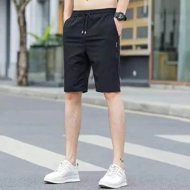 Summer Thin Casual orts Men's Sport Five-Point Loose Ice Silk Beach Mid-Pants Trendy Versatile Qui-Drng Straight Leg Pants