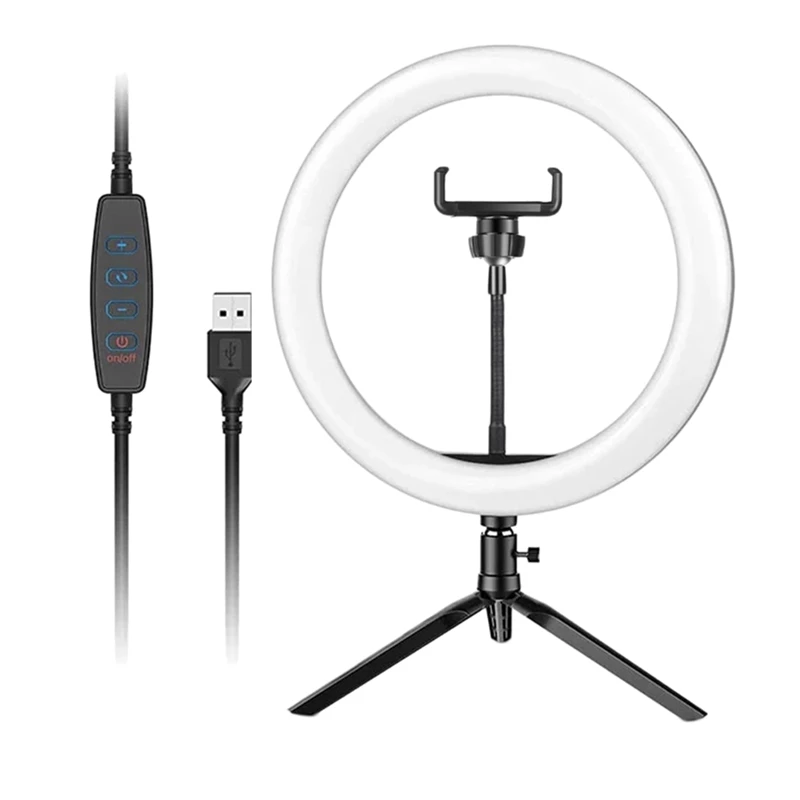 10 Inch LED Ring Light, Dimmable Desk Makeup Ring Light 3 Modes 10 Brightness Level With Tripod Stand