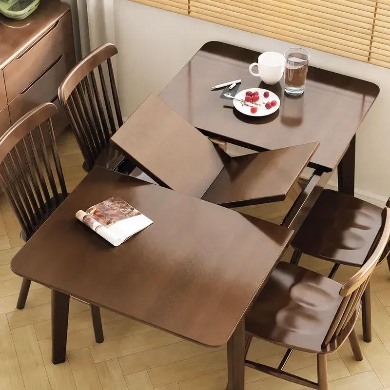 Nordic Solid Wood Folding Dining Table and Chair Set Retractable Rectangular Modern Simple Design for Small Apartment