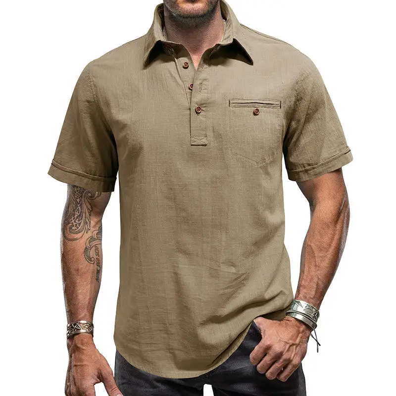 

Men's Hawaiian Short Sleeve Beach Shirt Cotton Linen Collar Casual Summer Top PU Leather Easy Care Short Length Color Block