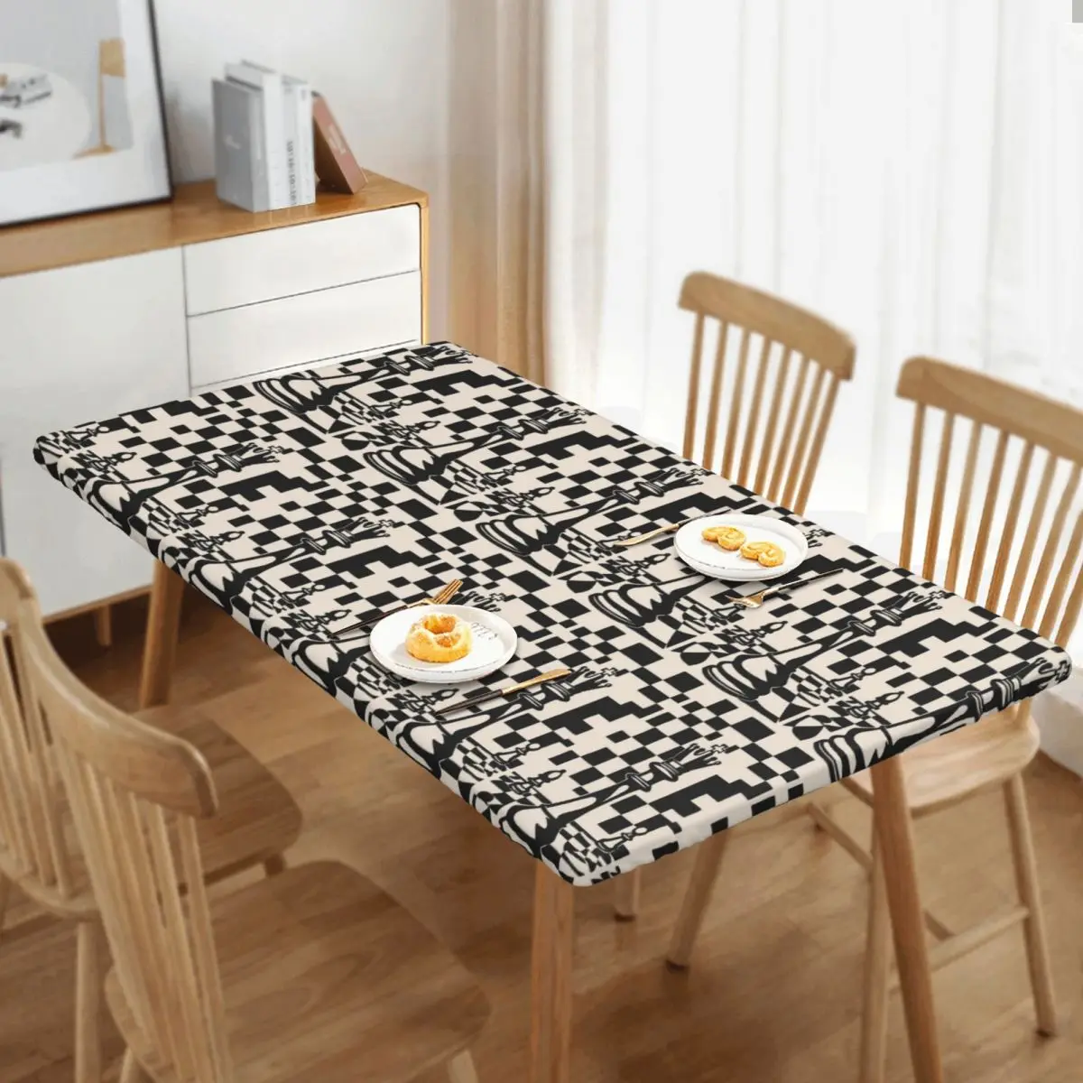 Chess Pieces On Board Customized Rectangular Tablecloth Waterproof Table Cover for Festival Party Decorations Table Cloth