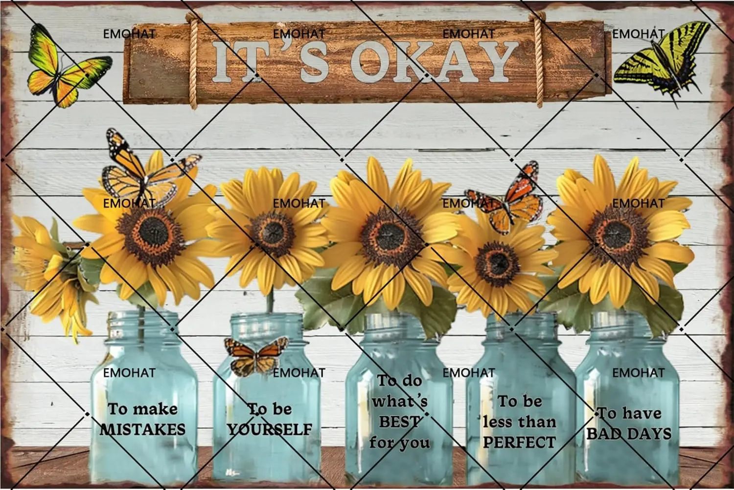 EMOHAT Vintage Sunflower Metal Sign It's Okay to Make Mistakes Metal Tin Sign For Home Kitchen Man Cave Metal Poster Wall De