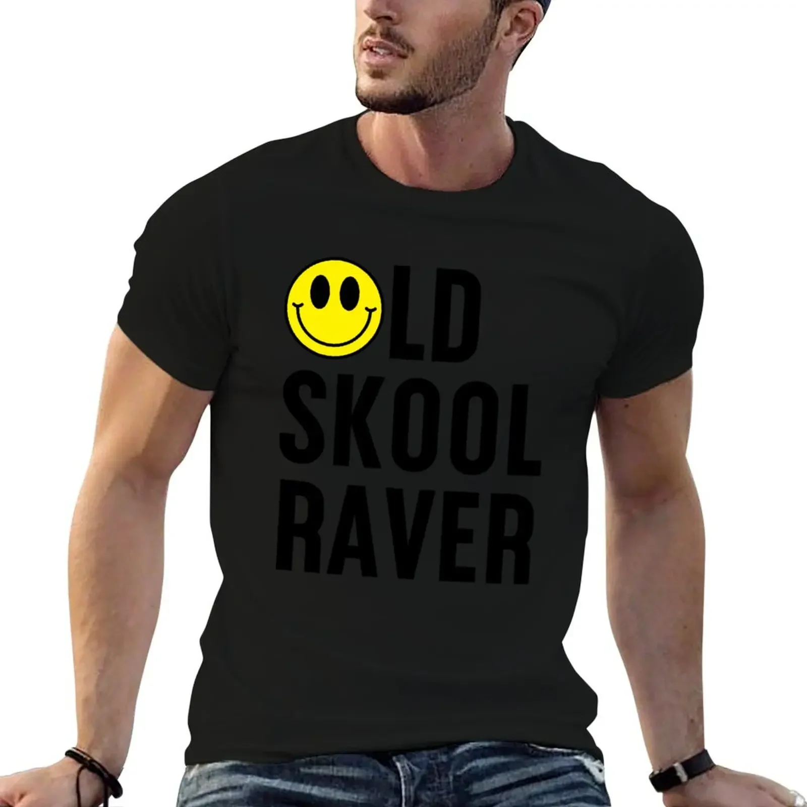 

Old Skool Raver Techno Rave Raving EDM Festival T-Shirt man clothes kawaii clothes black t-shirts for men