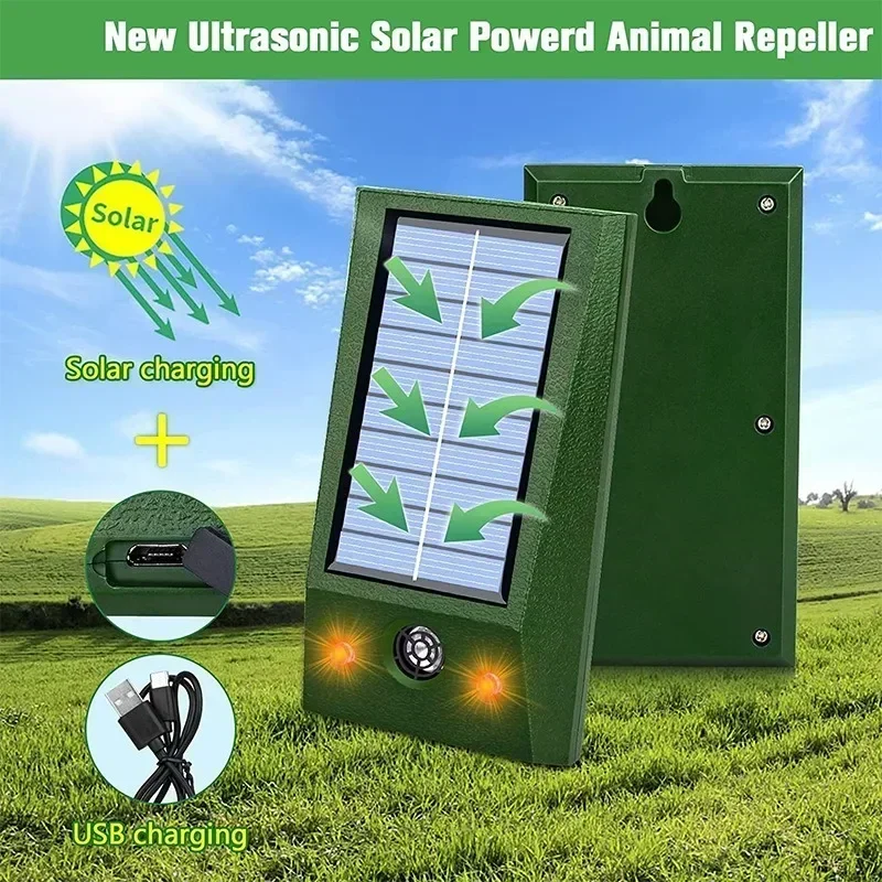 Répulsif solaire étanche à ultrasons pour chats et chiens, 62 animaux, dissuasif, lumière LED, alarme pour verger, serre, potager