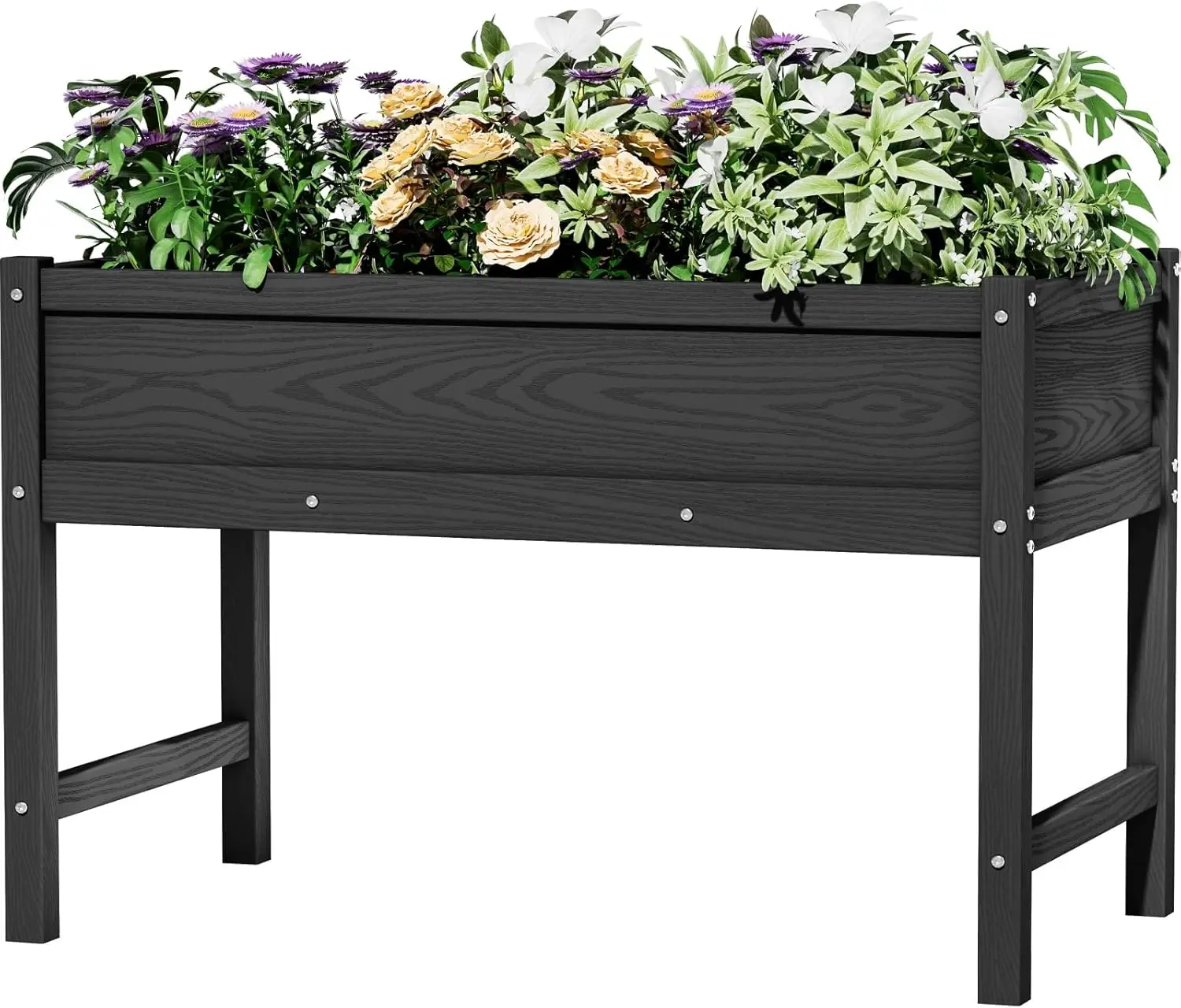 Outdoor All-Weather Black HDPE Raised Garden Bed with Legs for Seeds, Herbs, Flowers & Vegetables