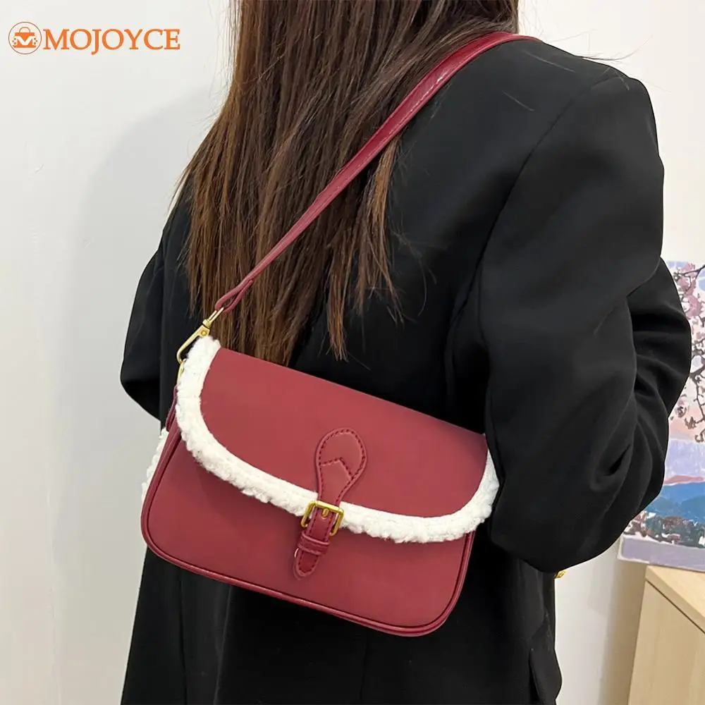 Autumn Winter PU Lamb Fleece Edge Crossbody Bag for Women's Vintage Matte Shoulder Bag High Quality Ladies Satchel Handbag Purse