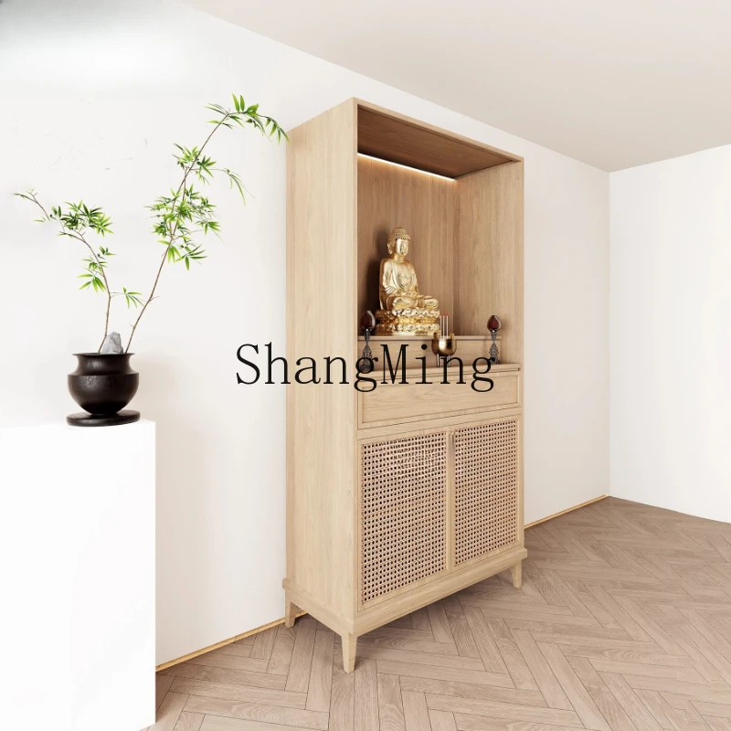 

SM new Buddhist niche household simple offering table Buddhist cabinet log wind with door Buddhist niche Guanyin offering table