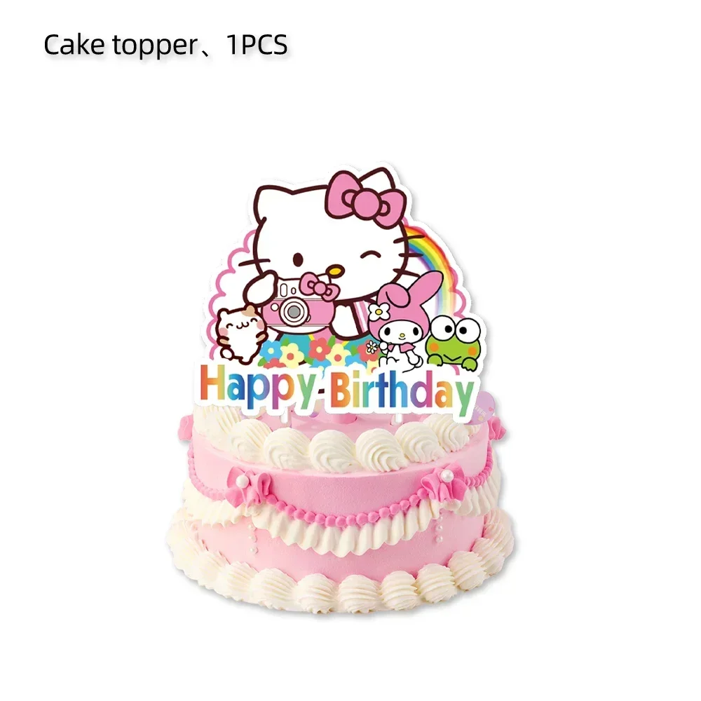 Cartoon Hello Kitty Party Supplies Set Kid Birthday party Decoration cat Baby Shower Decoration Flag pulling Background balloon