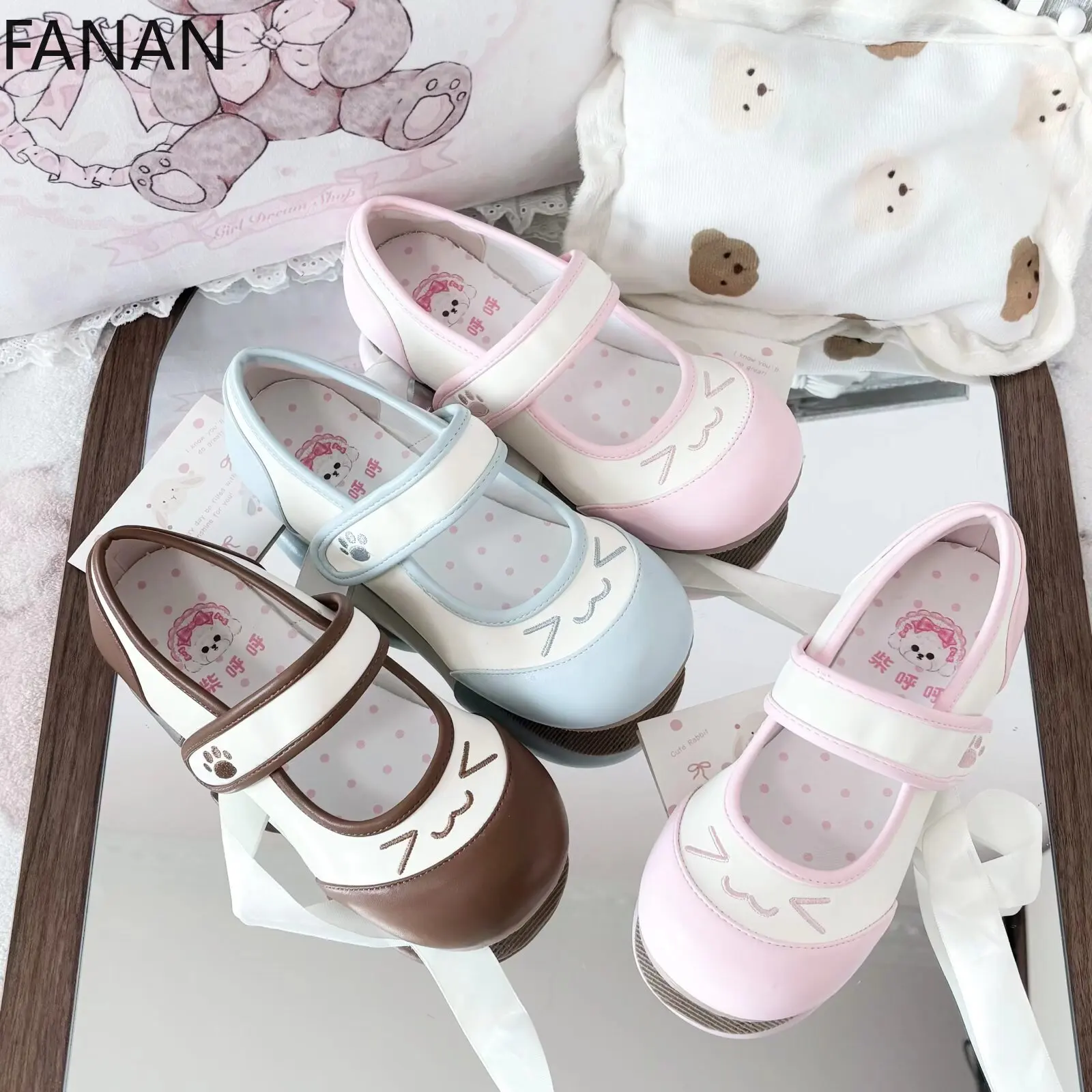 

Kawaii Flats Shoes Women's Lolita Cute Sweet High Heel Pink Shoe Japanese VelcroPlatform Mary Jane Shoes Pumps