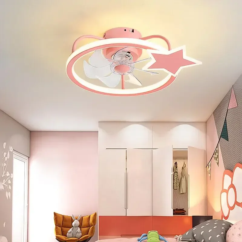 Nordic Smart Ceiling Fans with Lights Remote Control 110V 220V Electric Fan Home Children Bedroom Pink Blue Decor Fans Lighting