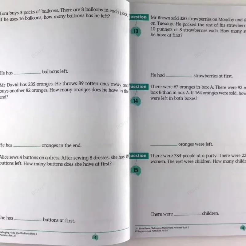 Primary School Grade 1-6 101 Challenging Maths Word Problems Books Singapore Math Practice Book English Book 6 Books/Set