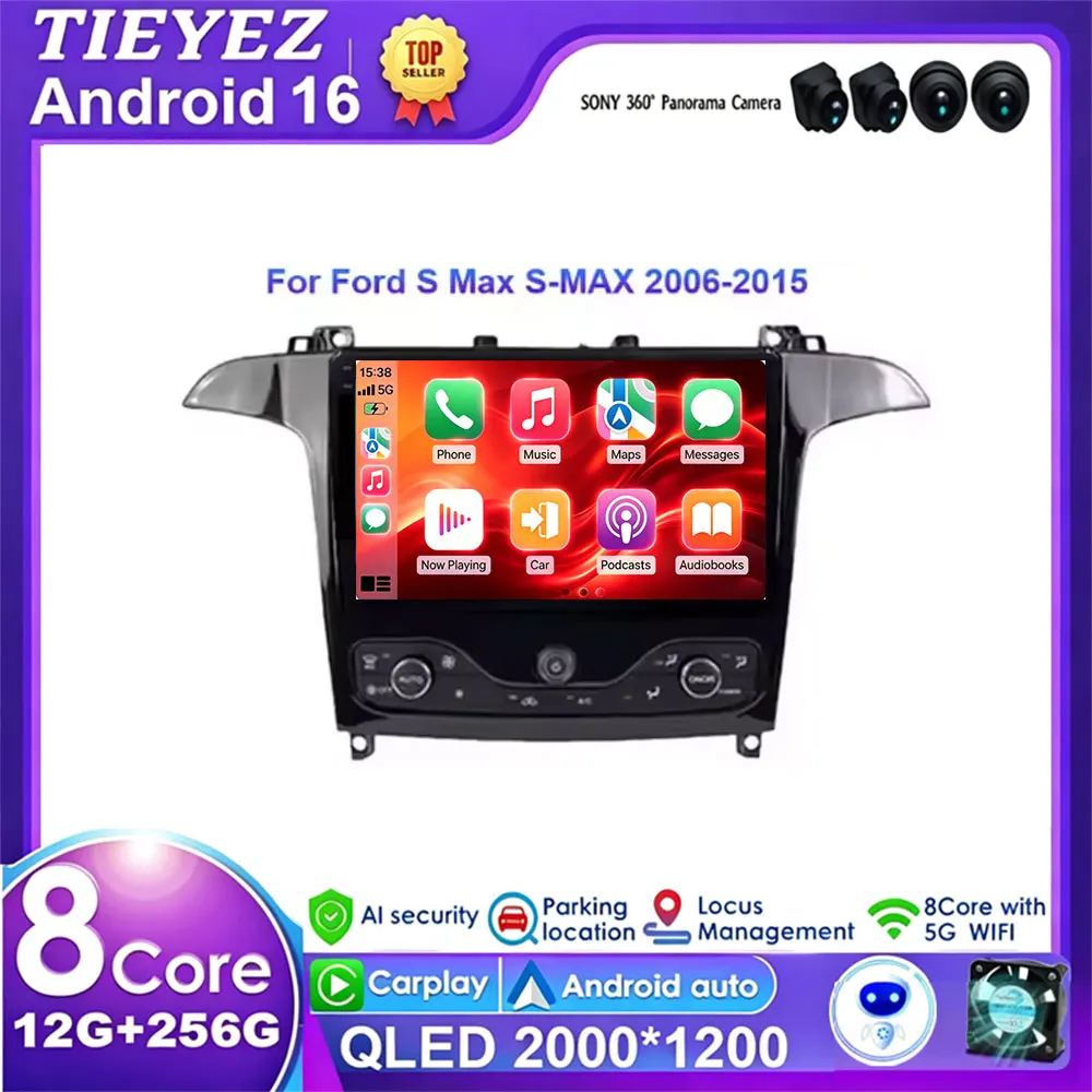 Android 16 Autoradio Multimedia-Player für Ford S-Max Galaxy 2006-2015 Multimedia-Stereo-Recorder Navi-Headunit mit Carplay