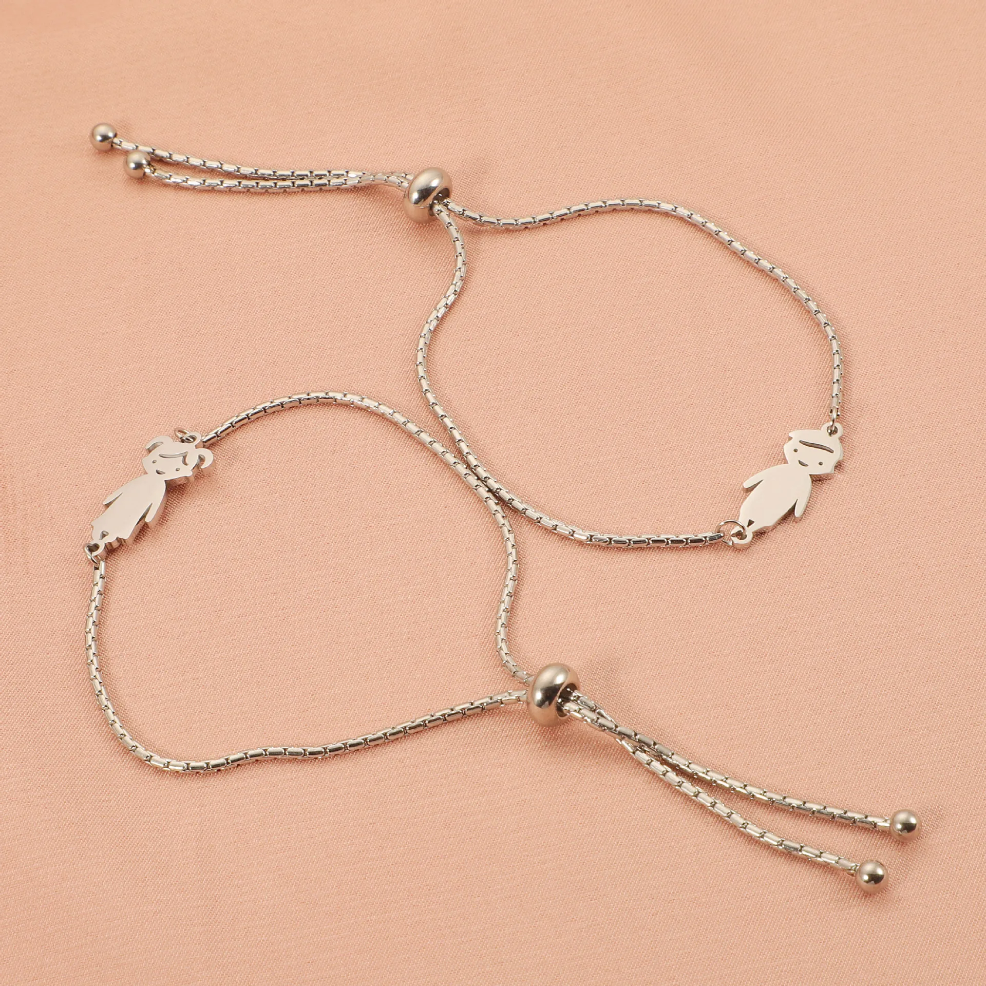 

2Pcs/Lot Stainless Steel Mirror Polished Cute Boys Girls Charms Box Chain Bracelets For Lovers Couple Jewelry Gifts