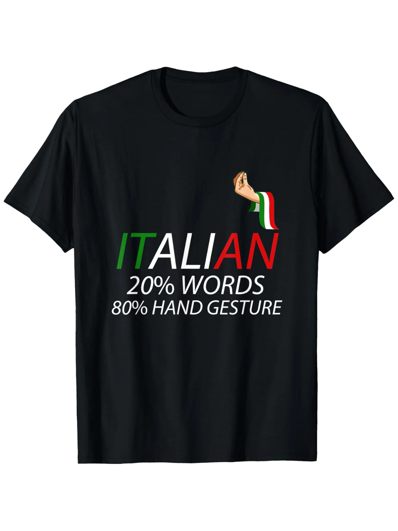

Мужская футболка с итальянским саркастическим юмором Slang — итальянская футболка с графическим рисунком 20% слов и 80% рук с дизайном итальянского флага, черный Cas